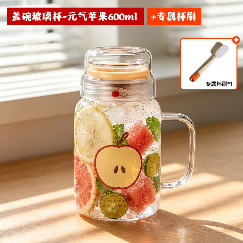 高颜值卡通玻璃杯大容量茶水分离杯家用办公女生喝水杯耐高温水杯Stylish Cartoon Glass Cup, Large Capacity, Tea-Water Separation Cup, for Home and Office Use, Women's Water Cup, Heat-Resistant Cup