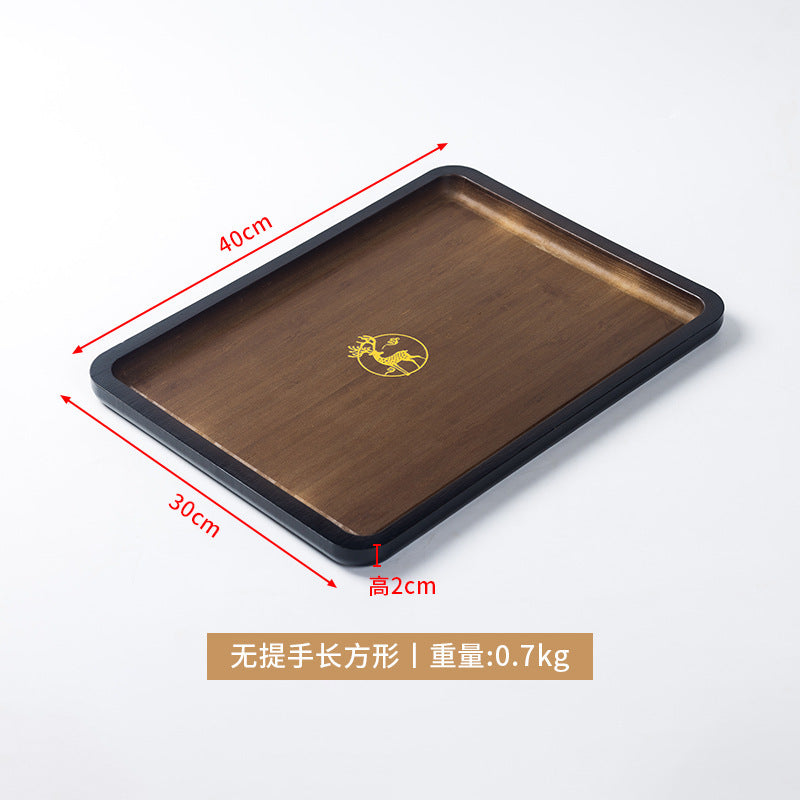 复古轻奢托盘楠竹茶盘长方形创意烫金印花竹托盘饭店酒店提手茶盤Retro, light-luxury bamboo tea tray – rectangular, creative hot-stamped patterned bamboo tray with handles, ideal for restaurants and hotels