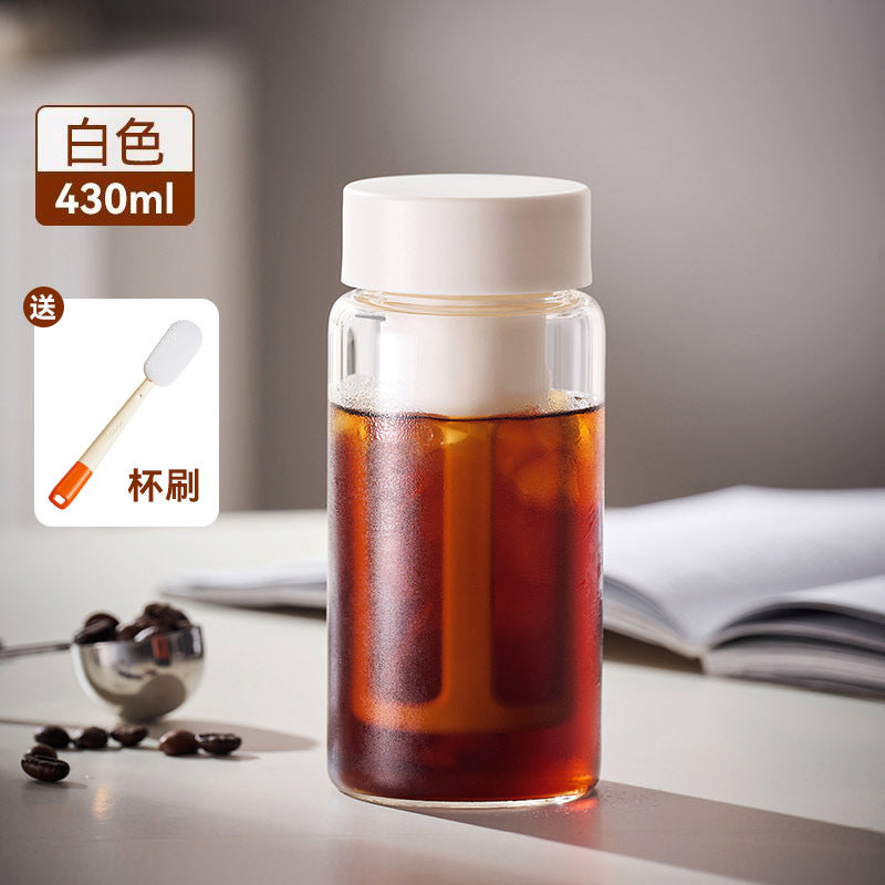 便捷随行杯新款玻璃咖啡茶叶冷萃杯高硼硅玻璃冷泡水杯美式咖啡杯Convenient Travel Mug—New Glass Coffee and Tea Cold Brew Cup, High-Borosilicate Glass Cold Brew Cup, American Coffee Cup