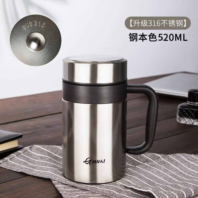 商务男办公大容量显温智能保温杯 一件代发茶水分离带把保温水杯Men's Business-Style Office Large-Capacity Smart Insulated Cup with Temperature Display—Drop Shipping Available; Tea/Water Separation Design with Handle