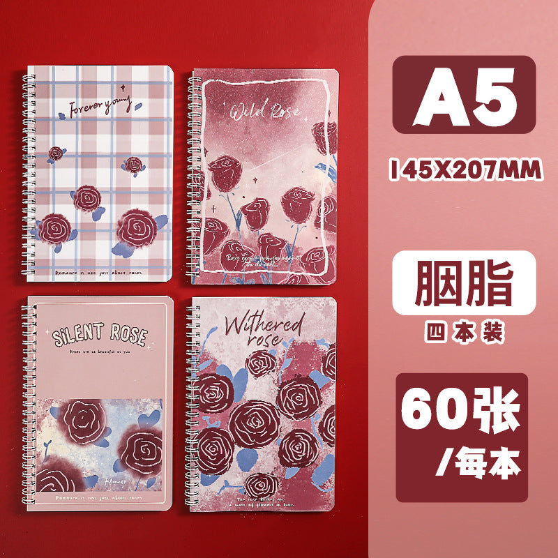 MOKA小清新花朵线圈本本子笔记本横线内页高颜值学生用记事本 MOKA Fresh and Cute Floral Spiral Notebook with Lined Pages—Stylish Student Notebook