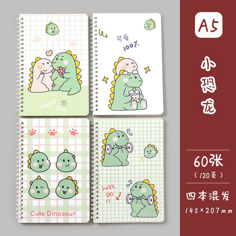 卡通线圈本学生日记本记事本 A5创意侧翻线圈笔记本方格手帐Cartoon Spiral-Bound Student Diary & Notebook: A5 Creative Side-Flip Spiral Notebook with Grid Pages