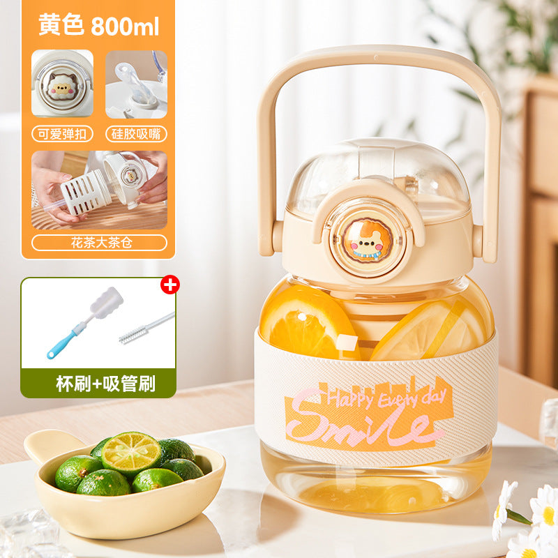 带提手玻璃杯大容量花茶杯子女高颜值可爱大肚杯泡茶水杯Large-Capacity Glass Tea Cup with Handle—Stylish and Cute Wide-Bodied Cup for Men and Women, Perfect for Brewing Tea
