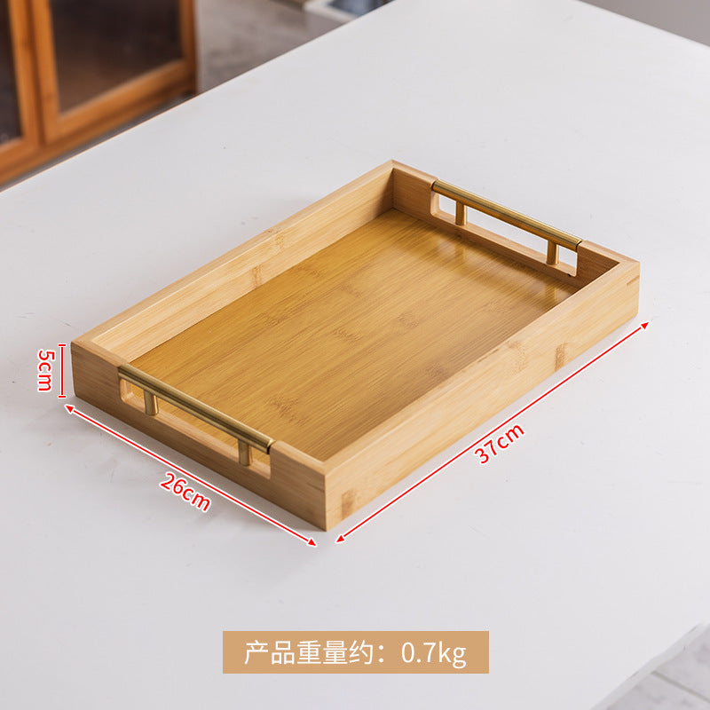 轻奢复古波浪金属提手茶盘家用竹制托盘茶杯酒店中式面包糕点盘Affordable luxury vintage-style wavy metal-handled tea tray; bamboo serving tray for home use; teacup; hotel-style Chinese-style bread and pastry tray