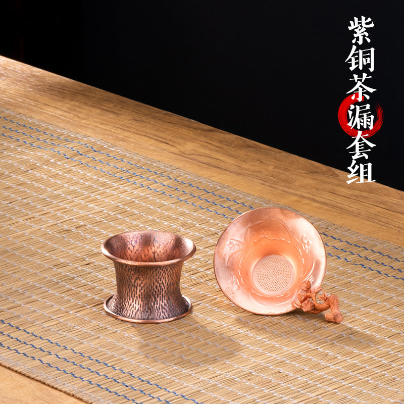 创意家用复古煮茶烧水手工紫铜壶 大容量养生带茶隔带提梁泡茶壶Creative Vintage-Style Handcrafted Red Copper Teapot for Home Use—Large-Capacity Health-Conscious Teapot with Tea Strainer and Handle