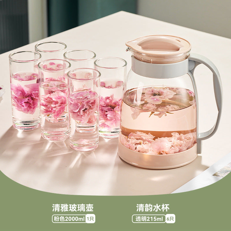 天喜大容量玻璃冷水壶家用办公耐热泡茶壶凉白开水果汁壶 Tianxi Large-Capacity Glass Water Jug—Heat-Resistant Teapot for Home and Office Use; Ideal for Tea, Chilled Water, and Fruit Juice