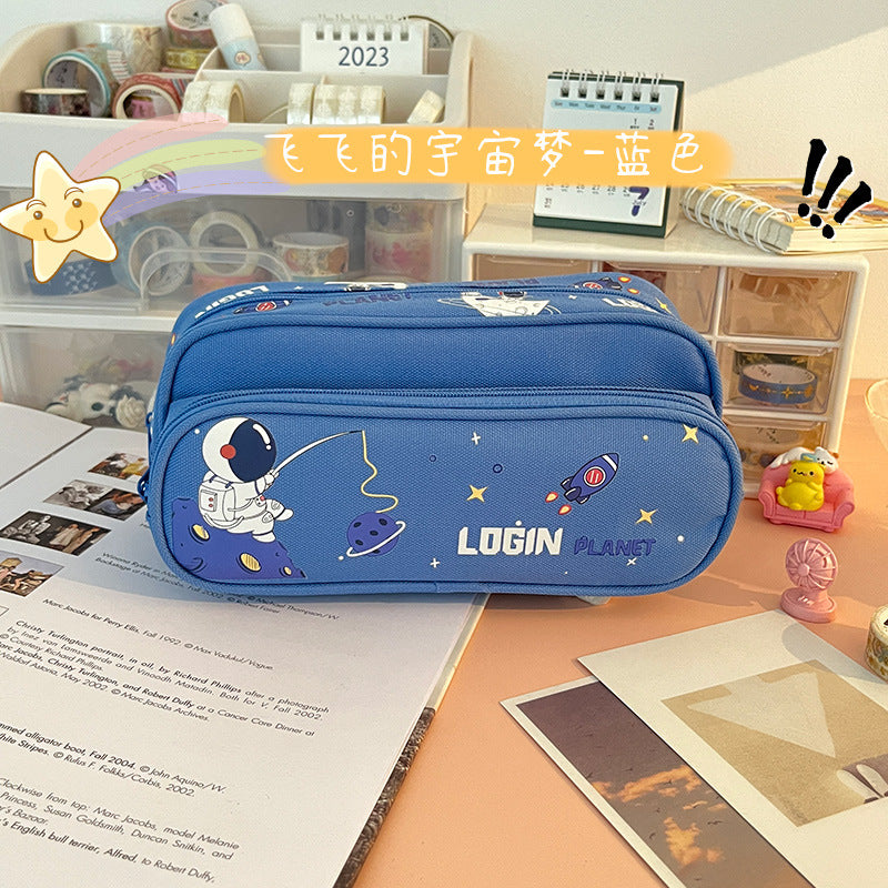 MOKA魔卡大容量双层笔袋女生小学生铅笔盒拉链铅笔袋MOKA Large-Capacity Double-Layer Pencil Case for Girls in Elementary School—Zippered Pencil Case