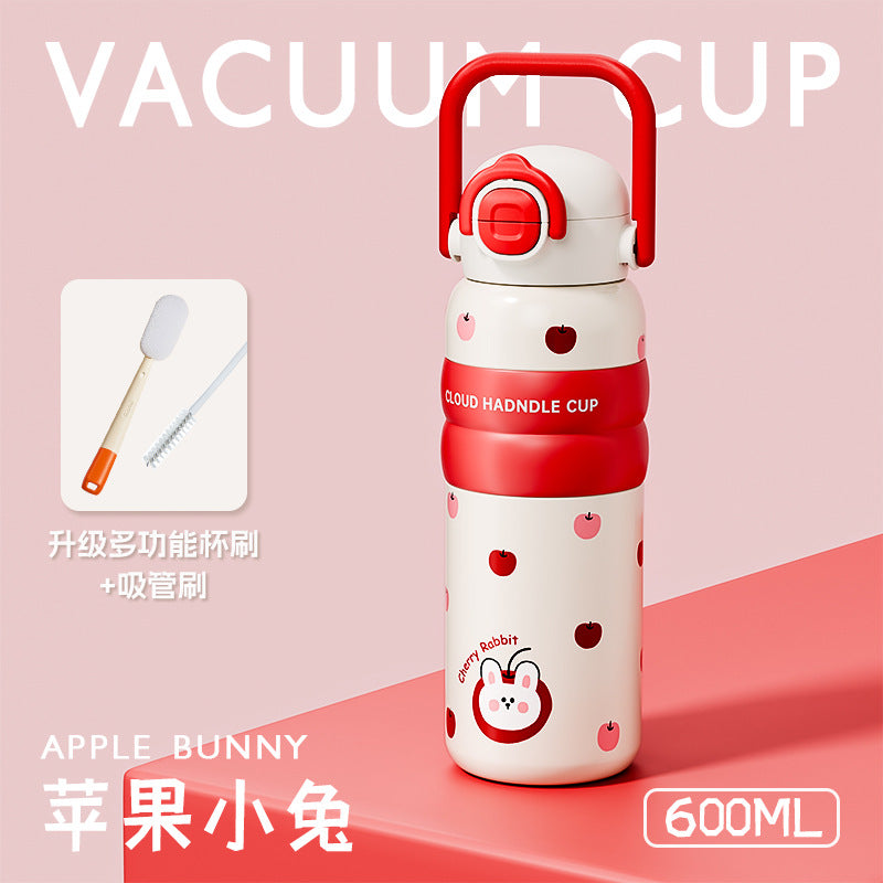 捷安玺高颜值吸管保温杯一盖双饮弹盖杯户外便携可拎女生水杯Straw Insulated Water Bottle with Dual-Function Lid—Outdoor Portable Water Bottle with Handle for Women