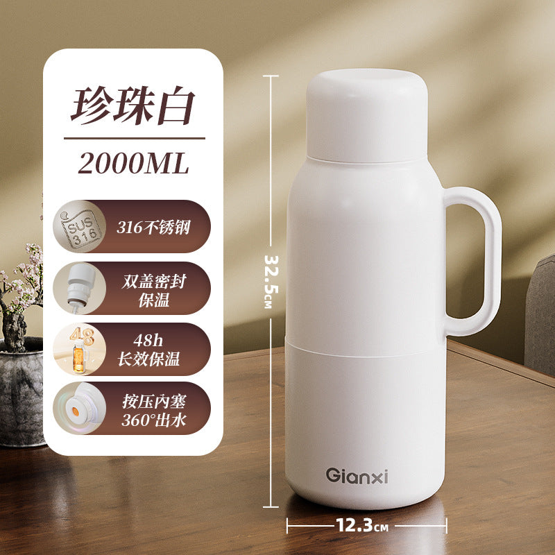 大容量户外旅行保温壶316不锈钢热水瓶家用高档拼色保暖水壶Large-Capacity Outdoor Travel Thermos, 316 Stainless Steel Hot Water Bottle, High-End Two-Tone Insulated Water Bottle for Home Use, New Model