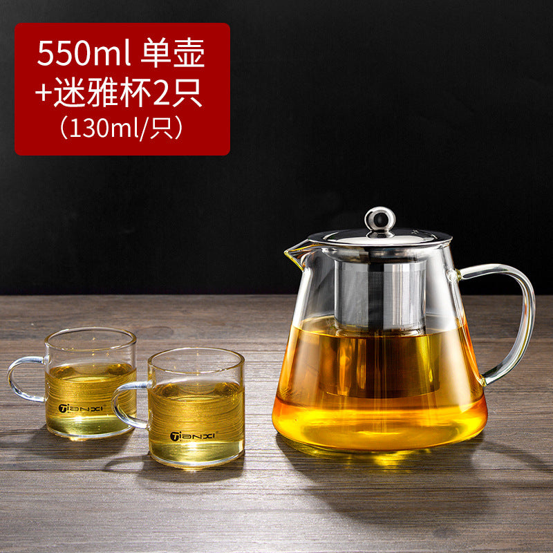 天喜玻璃茶壶家用过滤泡茶壶大容量水壶耐热玻璃壶花茶红茶具套装Tianxi Glass Teapot: Household Filtered Teapot, Large-Capacity Kettle, Heat-Resistant Glass Kettle, Floral Tea and Black Tea Set