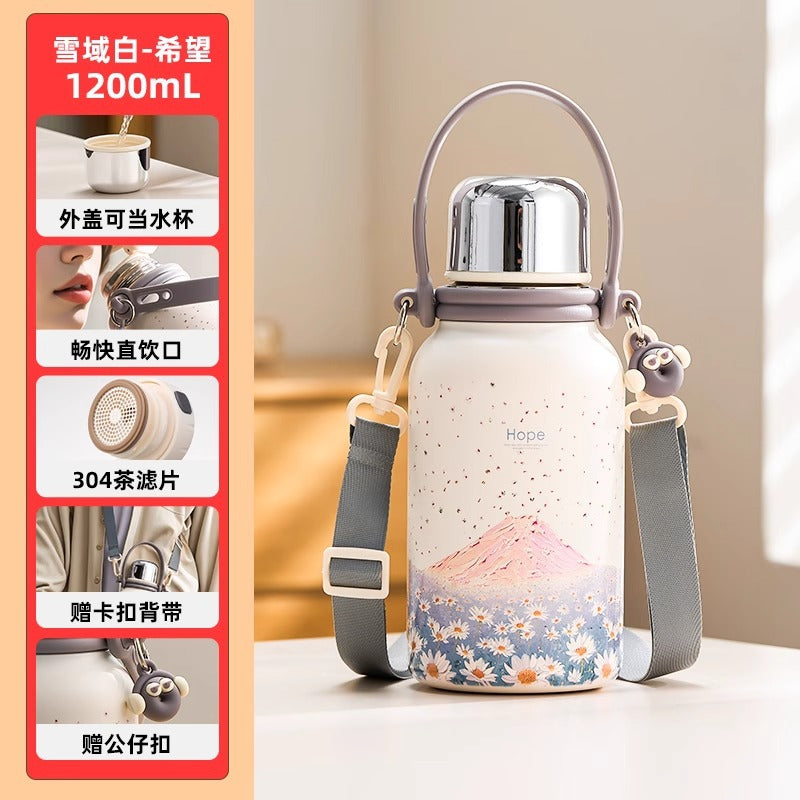捷安玺保温杯大容量水杯女高颜值不锈钢茶杯子便携保温瓶Insulated Cup: Large-Capacity Water Bottle for Women—Stylish Stainless Steel Teacup and Portable Thermos
