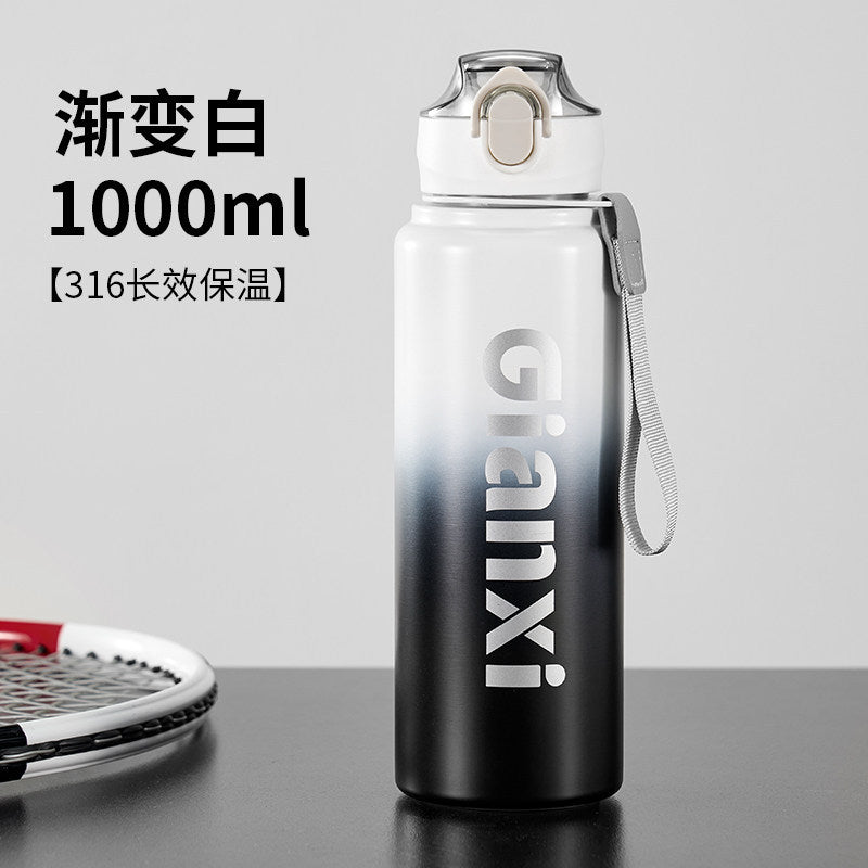 捷安玺新款炫酷渐变保温杯户外便捷运动水壶一盖双饮不锈钢随行杯Stylish Gradient Insulated Cup: Convenient Outdoor Sports Water Bottle with Dual-Drink Lid—Stainless Steel Travel Mug