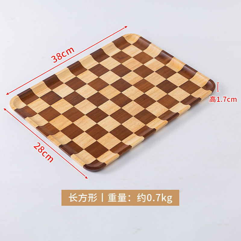 新款棋盘格木质托盘家用轻奢甜品面包西餐盘相思木质茶盘批发New Checkered Wooden Trays: Light Luxury Dessert, Bread and Western-Style Dinner Plates for Home Use; Acacia Wooden Tea Trays – Wholesale