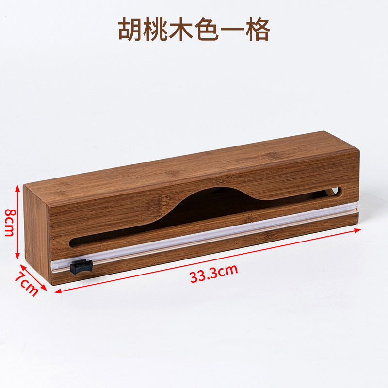多层壁挂式保鲜膜切割器厨房用品楠竹木锡纸收纳盒双向滑刀割器盒Multi-tier wall-mounted cling film cutter, kitchenware, nanmu bamboo foil storage box, dual-direction sliding blade cutter box