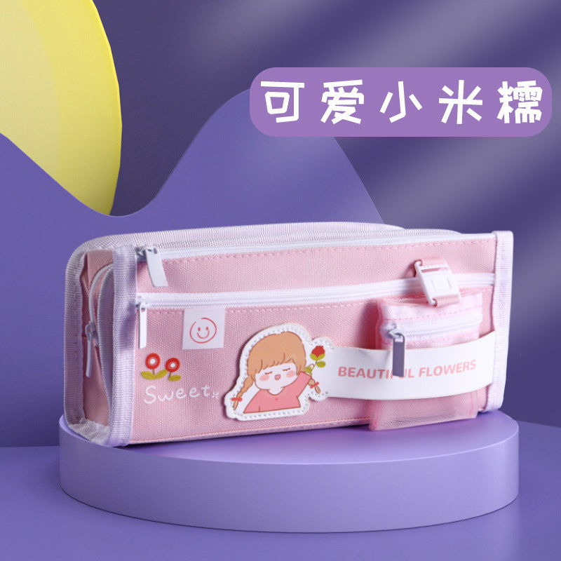 MOKA魔卡文具盒高颜值初中生网红帆布铅笔盒带零钱包创意双仓笔袋MOKA Magic Card Pencil Case: Stylish, Trendy Canvas Pencil Case for Middle School Students with a Coin Pouch—Creative Dual-Compartment Design
