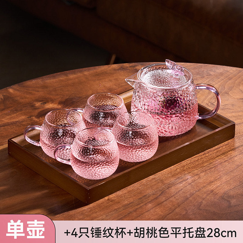 捷安玺锤纹煮茶壶一人专用茶具耐热玻璃泡茶壶高颜值女士花茶壶 Hammered-Pattern Teapot, Single-Serving Tea Set, Heat-Resistant Glass Teapot, Stylish Women's Floral Teapot