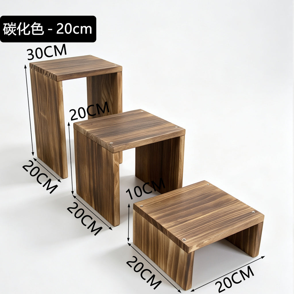 20cm宽纯实木阶梯置物架可移动小花架绿植盆栽加宽板面收纳展示架20cm-wide solid wood stepped shelving unit – portable small plant stand for houseplants and potted plants, with a wide shelf surface for storage and display
