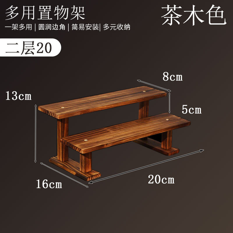实木小花架复古展示架置物架木质桌面架子阳台多层摆摊阶梯手办架Solid Wood Mini Flower Stand, Vintage Display Stand, Storage Rack, Wooden Tabletop Stand, Balcony Multi-Tier Stall, Step-Style Figurine Stand