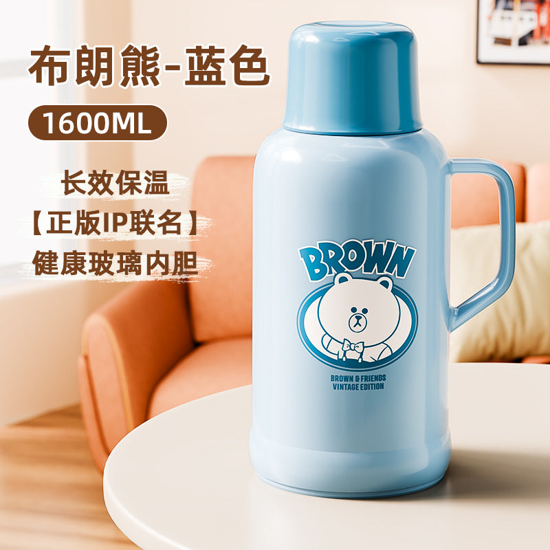 捷安玺热水瓶LINEFRIENDS联名保温壶布朗熊玻璃内胆学生暖水壶LINEFRIENDS Collaboration Thermos: Brown Bear Glass-Lined Student Thermos