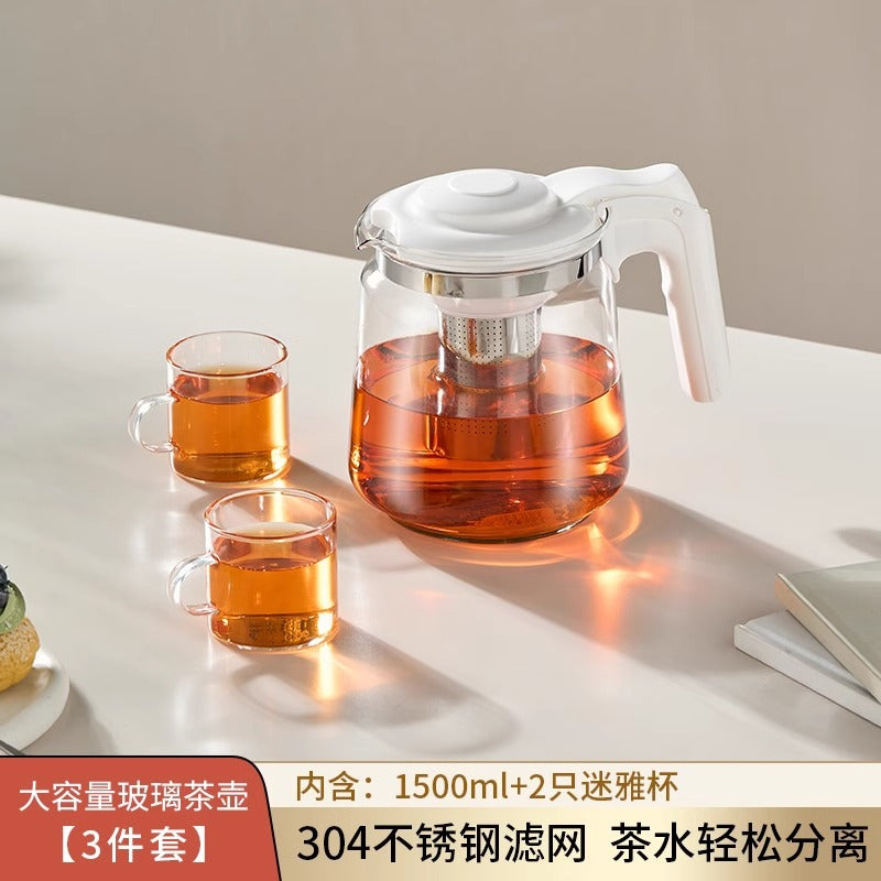茶水分离泡茶壶家用耐热玻璃带把手不锈钢茶仓水壶花茶壶Tea-Water Separator Teapot: Household-Use Heat-Resistant Glass Teapot with Handle and Stainless Steel Tea Chamber, Floral Tea Pot