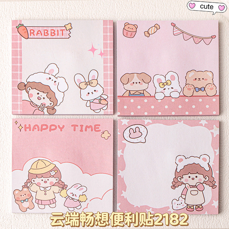 MOKA魔卡卡通可爱7*7便利贴小学生奖品可爱文具可撕粘性留言便签 MOKA Cute 7x7 Sticky Notes—Prizes for Elementary School Students, Cute Stationery, Peel-and-Stick Notes for Messages