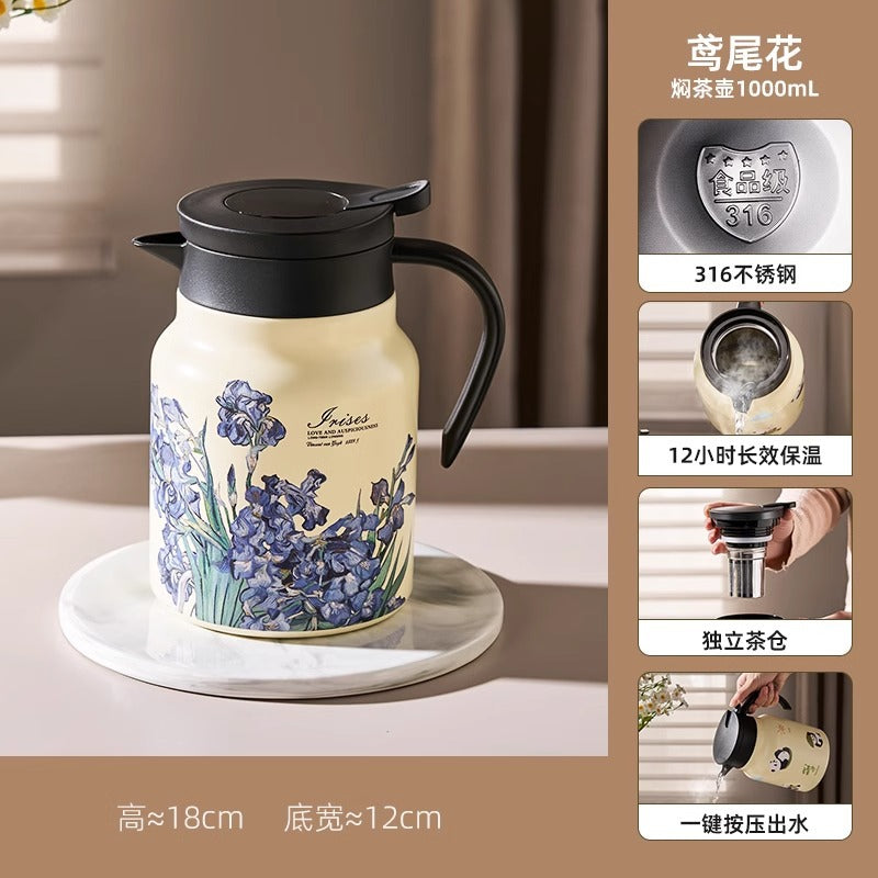 可爱卡通熊猫家用大容量保温泡茶壶 一键按压出水茶水分离焖茶壶Cute Cartoon Panda Large-Capacity Insulated Teapot for Home Use—One-Button Press to Pour, Tea-Water Separation, Steeping Teapot