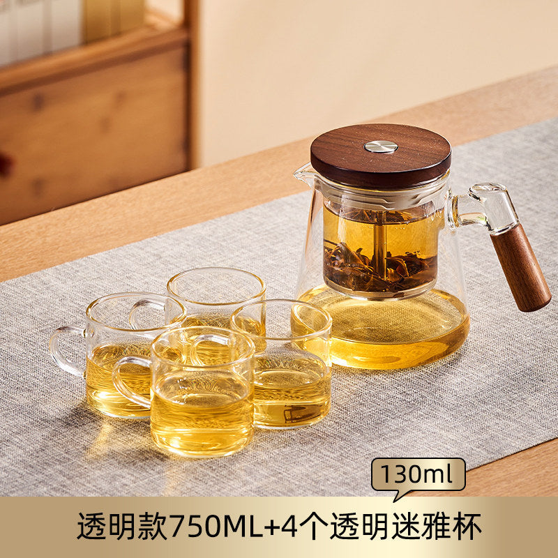 捷安玺一键滤茶飘逸杯高档茶水分离泡茶壶实木把手高鹏硅玻璃茶壶One-Touch Tea Strainer, High-End Tea-Water Separator Teapot with Solid Wood Handle, Gaopeng Silica Glass Teapot