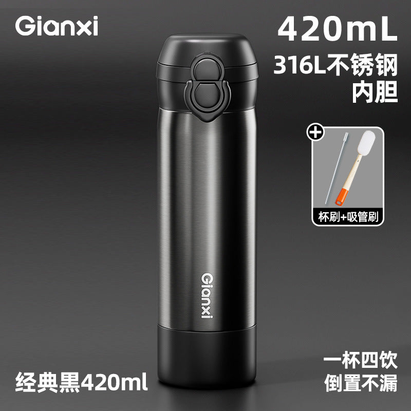 吸管保温水杯316L不锈钢保温杯女高颜值户外便携学生水杯 Insulated Water Bottle with Straw, 316L Stainless Steel, Stylish Outdoor Portable Student Water Bottle for Women
