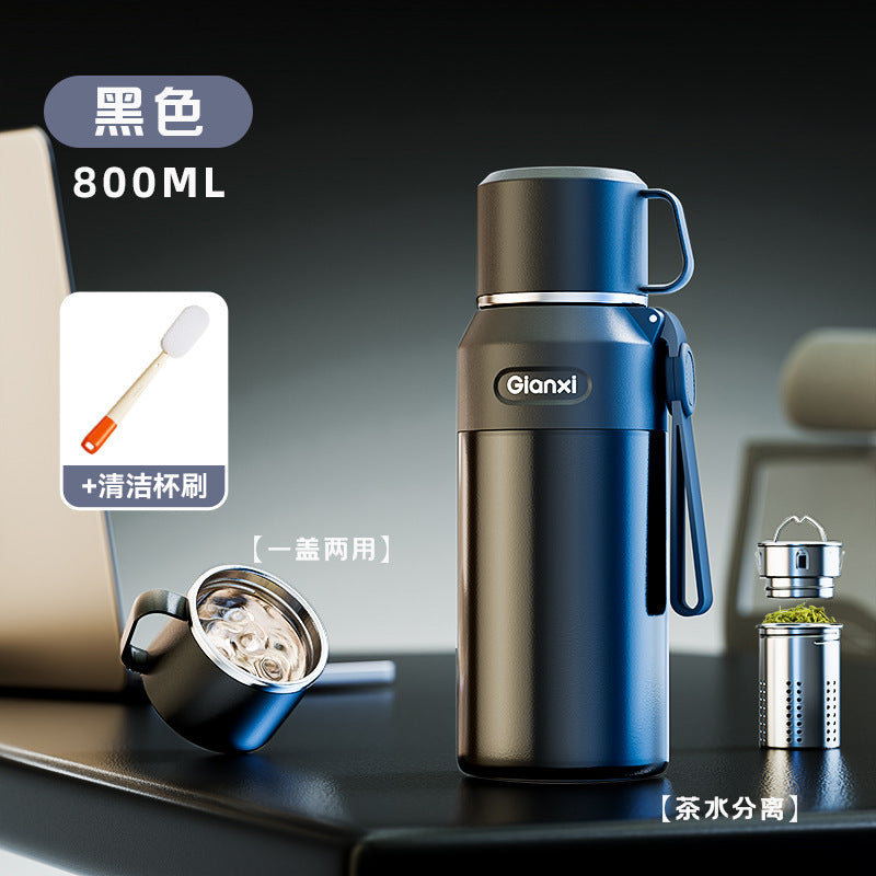 捷安玺全钢大容量保温杯茶水分离泡茶杯316不锈钢便携高档水杯All-Steel Large-Capacity Insulated Tea Cup with Tea-Water Separation, 316 Stainless Steel, Portable, High-End Water Bottle
