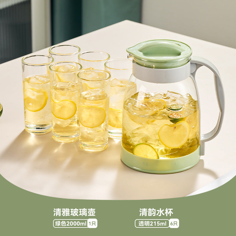 天喜大容量玻璃冷水壶家用办公耐热泡茶壶凉白开水果汁壶 Tianxi Large-Capacity Glass Water Jug—Heat-Resistant Teapot for Home and Office Use; Ideal for Tea, Chilled Water, and Fruit Juice