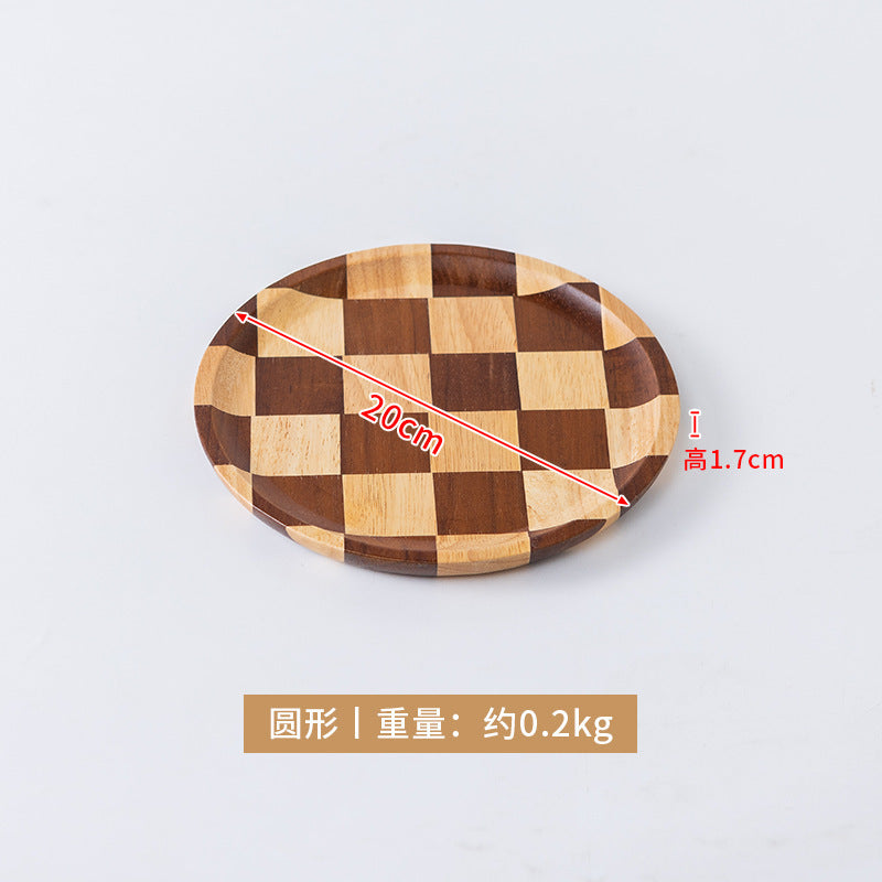 新款棋盘格木质托盘家用轻奢甜品面包西餐盘相思木质茶盘批发New Checkered Wooden Trays: Light Luxury Dessert, Bread and Western-Style Dinner Plates for Home Use; Acacia Wooden Tea Trays – Wholesale