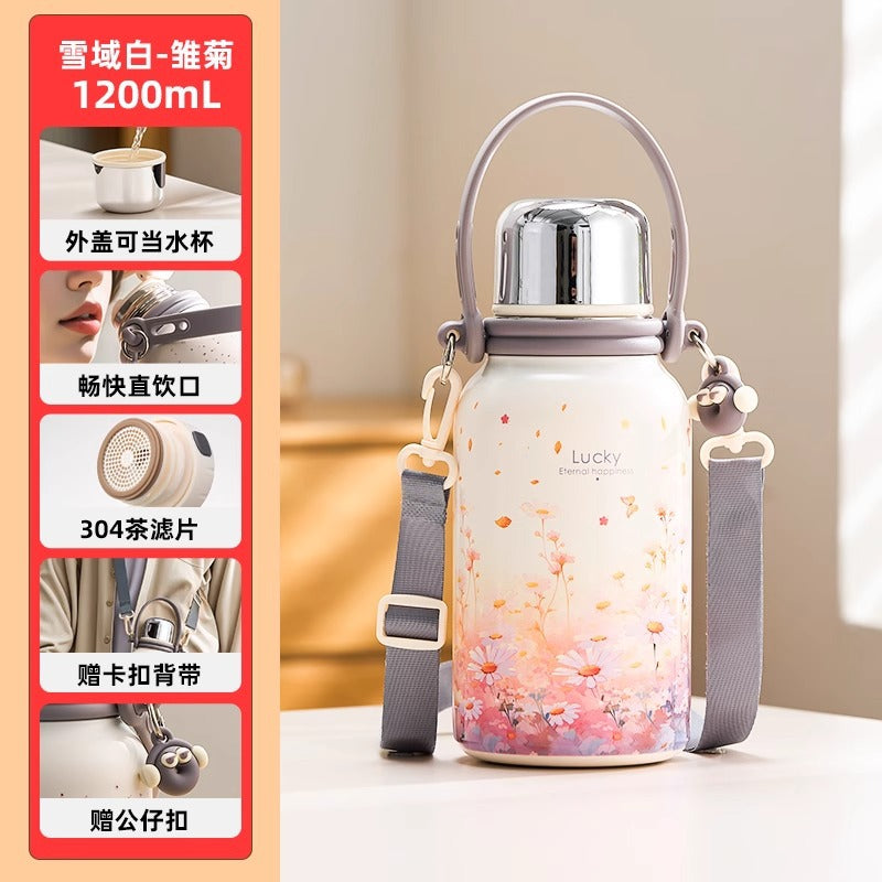 捷安玺保温杯大容量水杯女高颜值不锈钢茶杯子便携保温瓶Large-Capacity Insulated Water Bottle for Women: Stylish Stainless Steel Tea Cup, Portable Thermos