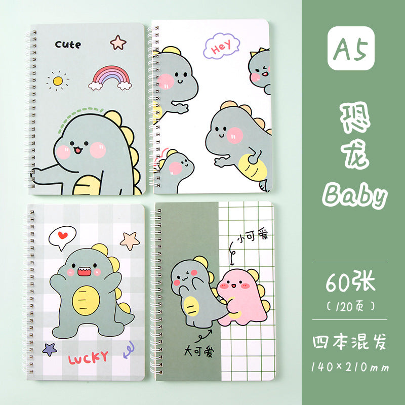 学生日记本A5记事本创意韩版侧翻线圈笔记本卡通线圈本手帐本Student Diary A5 Notebook Creative Korean-Style Side-Flip Spiral Notebook Cartoon Spiral Notebook Planner