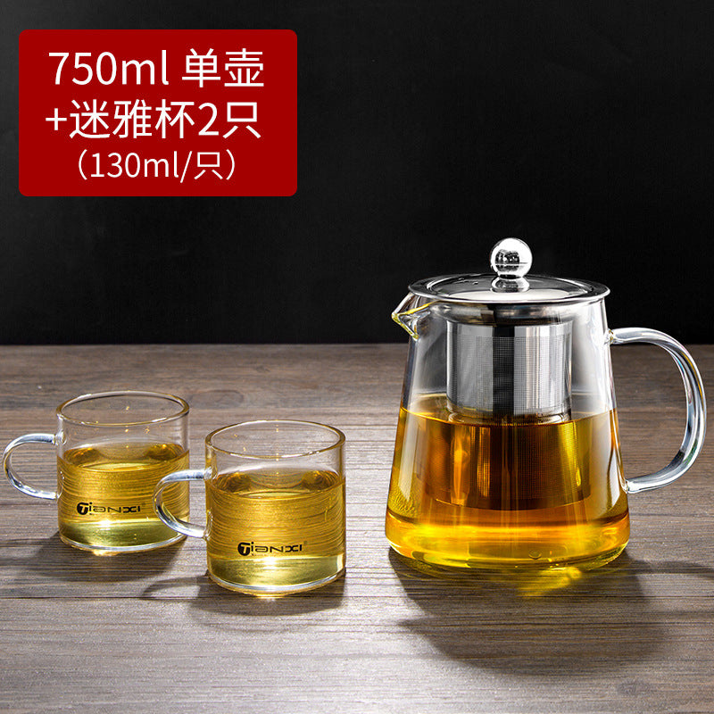 天喜玻璃茶壶家用过滤泡茶壶大容量水壶耐热玻璃壶花茶红茶具套装Tianxi Glass Teapot: Household Filtered Teapot, Large-Capacity Kettle, Heat-Resistant Glass Kettle, Floral Tea and Black Tea Set