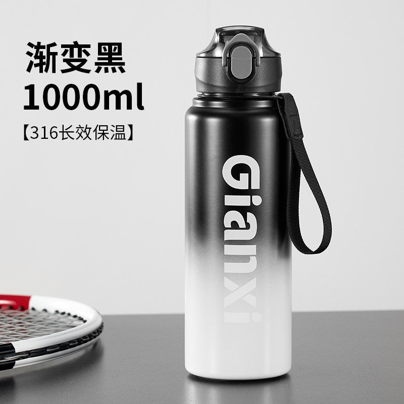 捷安玺新款炫酷渐变保温杯户外便捷运动水壶一盖双饮不锈钢随行杯Stylish Gradient Insulated Cup: Convenient Outdoor Sports Water Bottle with Dual-Drink Lid—Stainless Steel Travel Mug