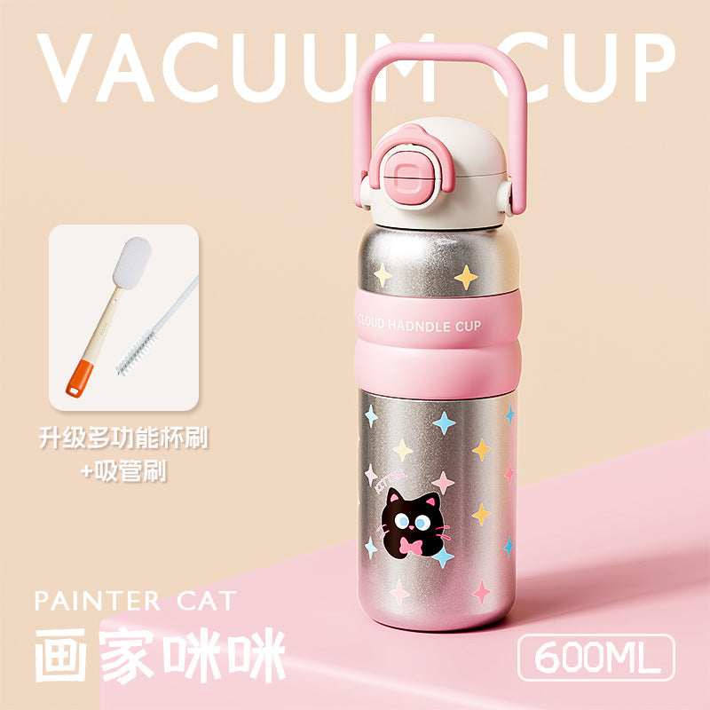 捷安玺高颜值吸管保温杯一盖双饮弹盖杯户外便携可拎女生水杯Straw Insulated Water Bottle with Dual-Function Lid—Outdoor Portable Water Bottle with Handle for Women