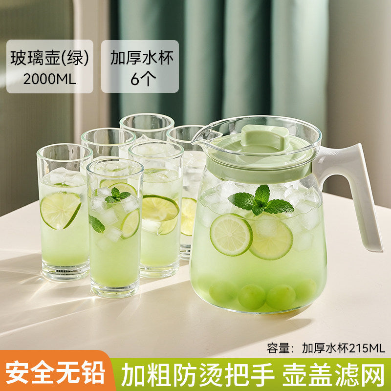 捷安玺高颜值夏季冷水壶家用大容量凉水壶冷品泡花茶果饮玻璃茶壶Stylish Summer Water Pitcher—Large-Capacity Glass Teapot for Home Use, Perfect for Iced Tea, Herbal Tea, and Fruit Drinks