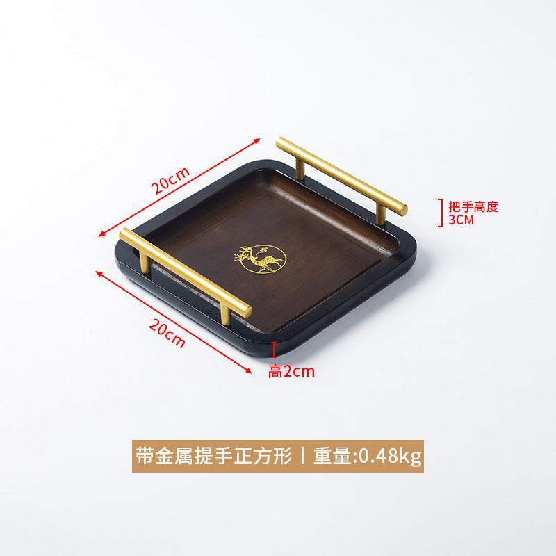 复古轻奢托盘楠竹茶盘长方形创意烫金印花竹托盘饭店酒店提手茶盤Retro, light-luxury bamboo tea tray – rectangular, creative hot-stamped patterned bamboo tray with handles, ideal for restaurants and hotels