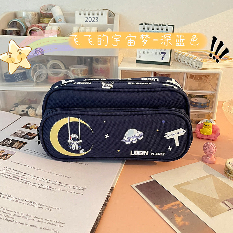 MOKA魔卡大容量双层笔袋女生小学生铅笔盒拉链铅笔袋MOKA Large-Capacity Double-Layer Pencil Case for Girls in Elementary School—Zippered Pencil Case