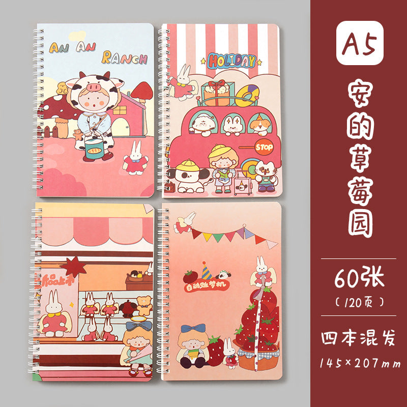 卡通线圈本学生日记本记事本 A5创意侧翻线圈笔记本方格手帐Cartoon Spiral-Bound Student Diary & Notebook: A5 Creative Side-Flip Spiral Notebook with Grid Pages