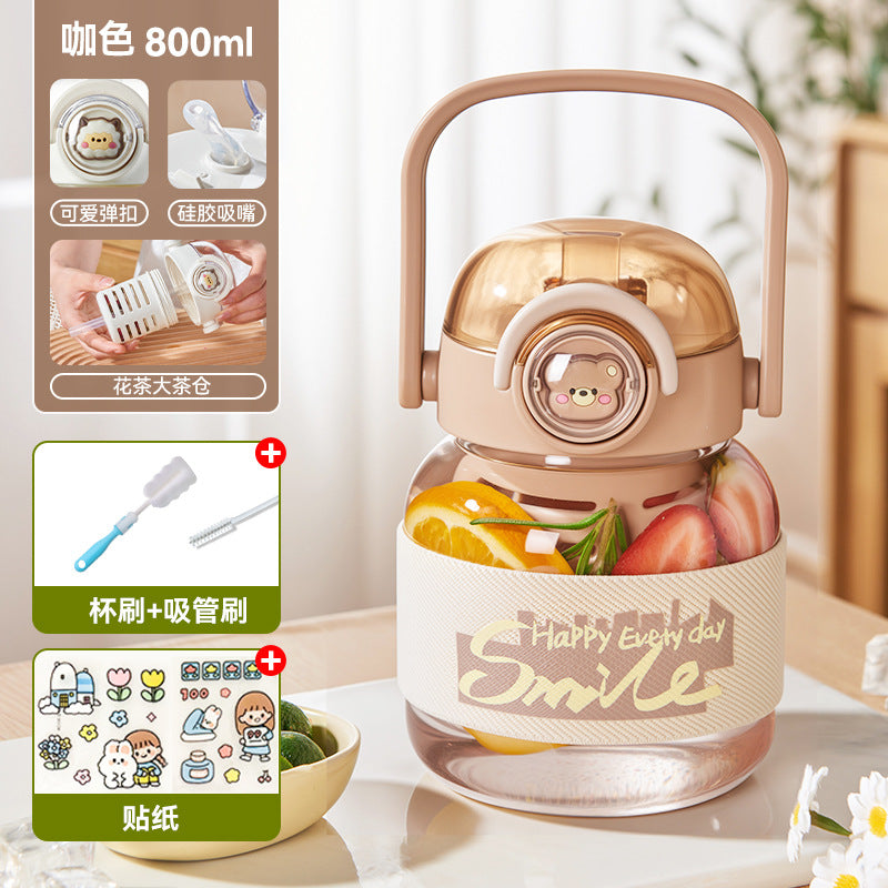 带提手玻璃杯大容量花茶杯子女高颜值可爱大肚杯泡茶水杯Large-Capacity Glass Tea Cup with Handle—Stylish and Cute Wide-Bodied Cup for Men and Women, Perfect for Brewing Tea