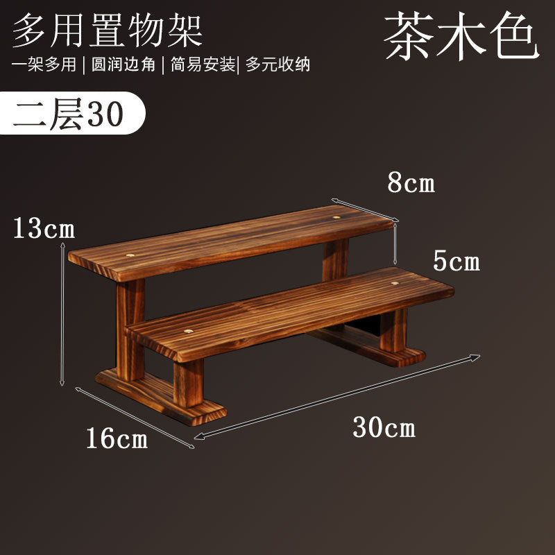 实木小花架复古展示架置物架木质桌面架子阳台多层摆摊阶梯手办架Solid Wood Mini Flower Stand, Vintage Display Stand, Storage Rack, Wooden Tabletop Stand, Balcony Multi-Tier Stall, Step-Style Figurine Stand