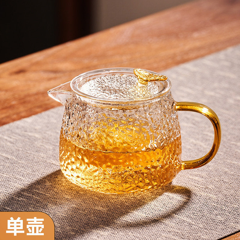 捷安玺锤纹煮茶壶一人专用茶具耐热玻璃泡茶壶高颜值女士花茶壶 Hammered-Pattern Teapot, Single-Serving Tea Set, Heat-Resistant Glass Teapot, Stylish Women's Floral Teapot