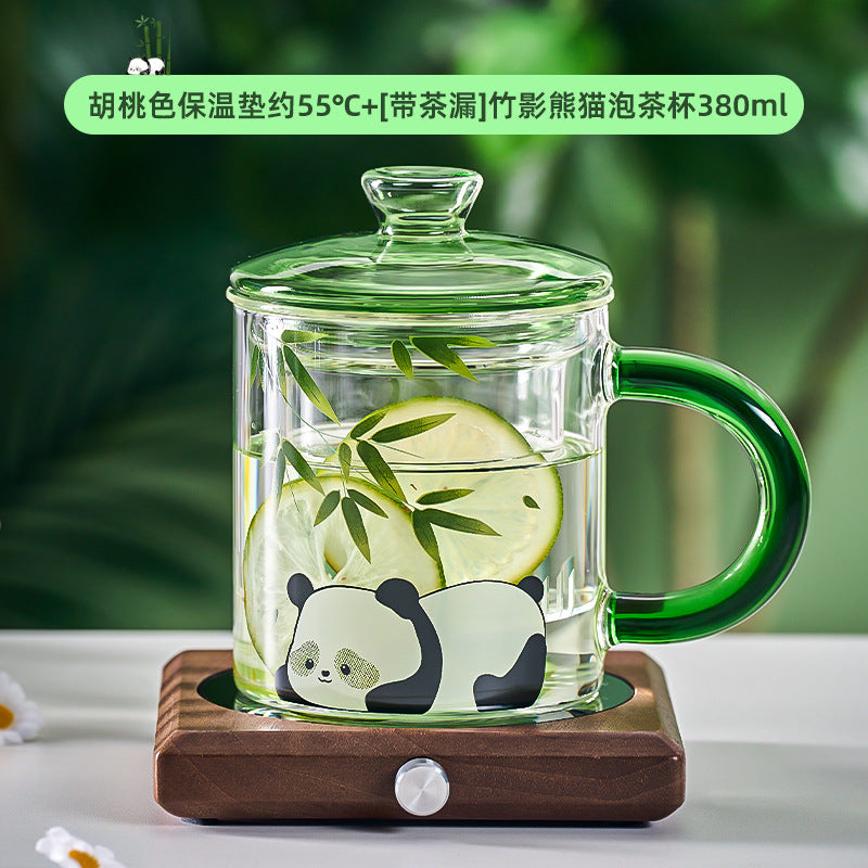 捷安玺新款熊猫泡茶玻璃杯茶水分离泡茶杯高颜值新中式耐热水杯Panda Tea-Brewing Glass Cup Tea-Water Separation, Stylish New Chinese-Style Heat-Resistant Mug