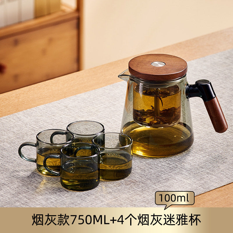 捷安玺一键滤茶飘逸杯高档茶水分离泡茶壶实木把手高鹏硅玻璃茶壶One-Touch Tea Strainer, High-End Tea-Water Separator Teapot with Solid Wood Handle, Gaopeng Silica Glass Teapot