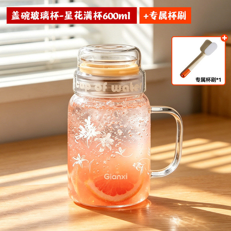 高颜值卡通玻璃杯大容量茶水分离杯家用办公女生喝水杯耐高温水杯Stylish Cartoon Glass Cup, Large Capacity, Tea-Water Separation Cup, for Home and Office Use, Women's Water Cup, Heat-Resistant Cup