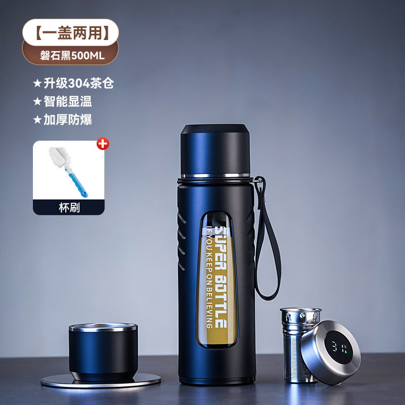 捷安玺大容量智能显温玻璃杯茶水分离泡茶杯耐热高硼硅户外随手杯Large-Capacity Smart Temperature-Displaying Glass Tea Cup with Tea-Water Separation, Heat-Resistant Borosilicate Outdoor Travel Mug