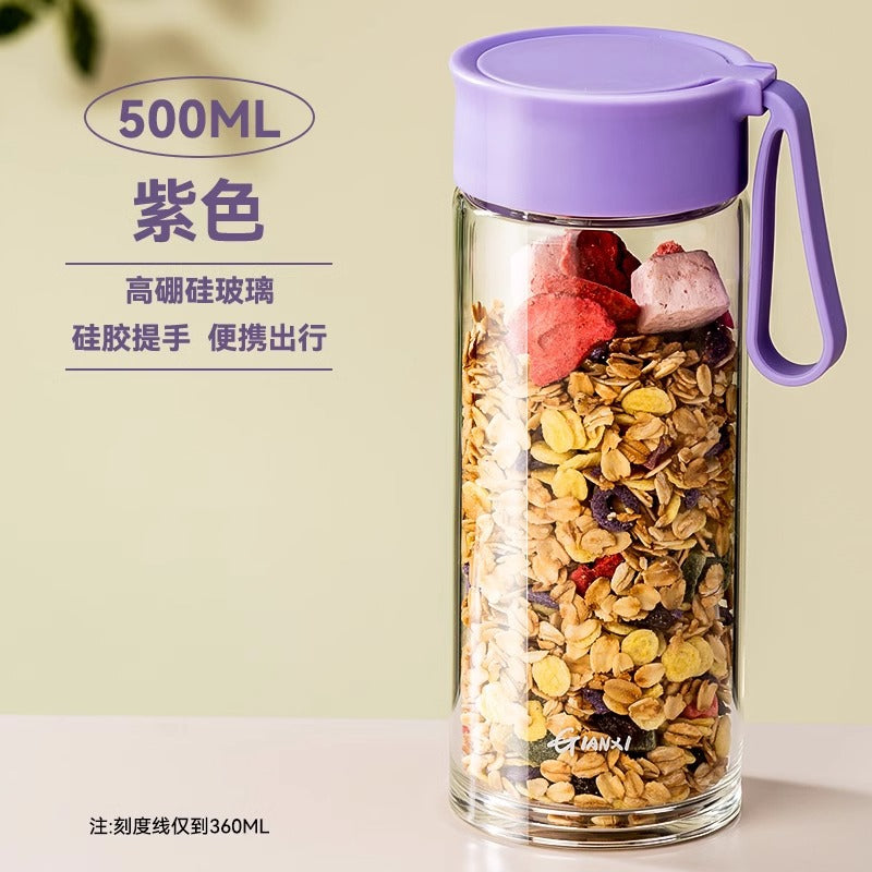 带提手刻度牛奶杯微波炉可加热豆浆杯家用便携外带玻璃水杯燕麦杯Milk Cup with Handle and Measurement Markings, Microwave-Safe Soy Milk Cup, Household Portable Takeout Glass Water Cup, Oatmeal Cup