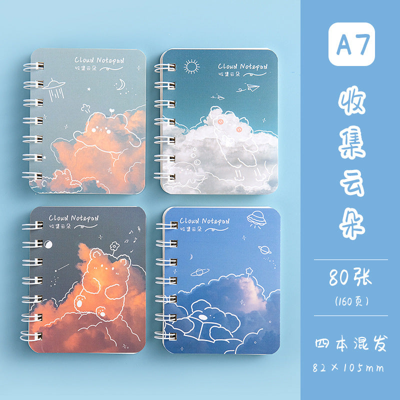 卡通横线本便携迷你记事本学生文具本子单词本线圈本学习笔记本 Cartoon-Printed Lined Notebook, Portable Mini Notepad, Student Stationery, Vocabulary Notebook, Spiral-Bound Notebook, Study Notebook