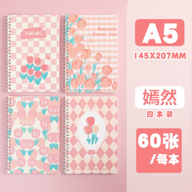 MOKA小清新花朵线圈本本子笔记本横线内页高颜值学生用记事本 MOKA Fresh and Cute Floral Spiral Notebook with Lined Pages—Stylish Student Notebook